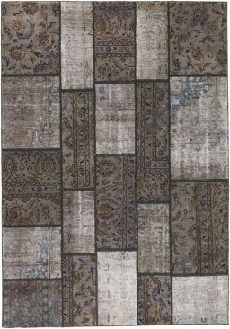 Full view of 1960s Patchwork rug from Iran / Persia, 240 × 170 cm in Gray tones