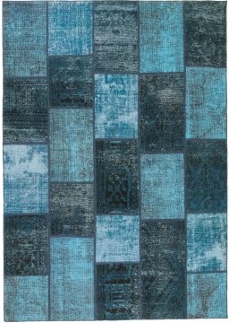 Full view of 1960s Patchwork rug from Iran / Persia, 240 × 170 cm in Blue tones