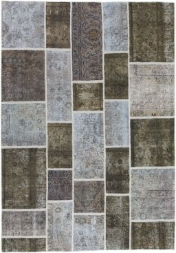Full view of 1960s Patchwork rug from Iran / Persia, 240 × 170 cm in Gray tones