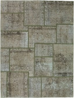 Full view of 1960s Patchwork rug from Iran / Persia, 207 × 157 cm in Green tones