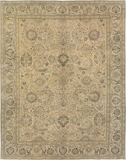Full view of 1940s Vintage rug from Iran / Persia, 375 × 300 cm in Cream tones