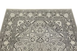 Surface texture of 1990s Vintage rug with natural Silk and intricate pattern