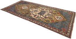 Close-up detail of 1900s Vintage rug from Iran / Persia showing Wool weave