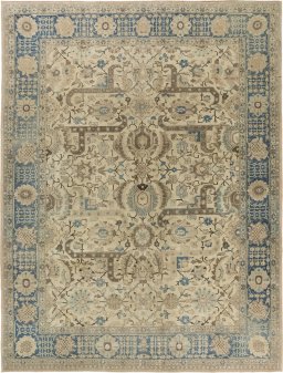 Full view of 1920s Vintage rug from Iran / Persia, 375 × 290 cm in Cream tones
