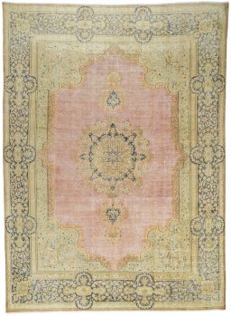 Full view of 1950s Vintage rug from Turkey, 421 × 306 cm in Red tones