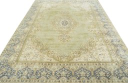 Surface texture of 1970s Vintage rug with natural Wool and intricate pattern