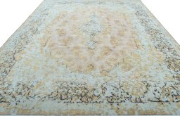 Surface texture of 1950s Vintage rug with natural Wool and intricate pattern