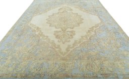 Surface texture of 1970s Vintage rug with natural Wool and intricate pattern