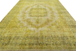 Surface texture of 1950s Vintage rug with natural Wool and intricate pattern