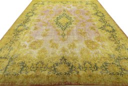Surface texture of 1950s Vintage rug with natural Wool and intricate pattern