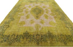 Surface texture of 1950s Vintage rug with natural Wool and intricate pattern