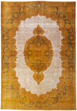 Full view of 1950s Vintage rug from Pakistan, 500 × 342 cm in Yellow tones