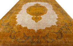 Surface texture of 1950s Vintage rug with natural Wool and intricate pattern