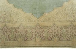 Full view of 1950s Vintage rug from Pakistan, 334 × 232 cm in Green tones