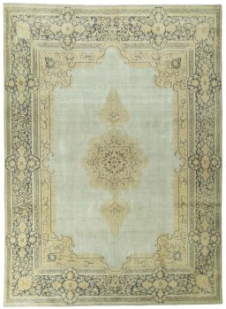 Full view of 1950s Vintage rug from Pakistan, 410 × 300 cm in Green tones