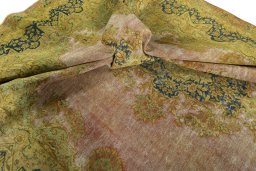 Surface texture of 1950s Vintage rug with natural Wool and intricate pattern