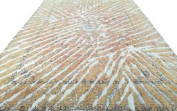 Surface texture of 1950s Vintage rug with natural Wool and intricate pattern