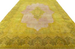 Surface texture of 1950s Vintage rug with natural Wool and intricate pattern