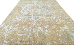 Surface texture of 1950s Vintage rug with natural Wool and intricate pattern