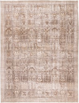 Full view of 1950s Vintage rug from Iran / Persia, 366 × 285 cm in Cream tones