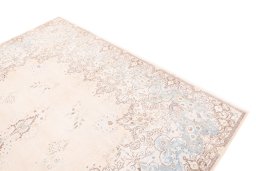 Surface texture of 1950s Vintage rug with natural Wool and intricate pattern