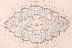 Full view of 1950s Vintage rug from Iran / Persia, 415 × 295 cm in Cream tones