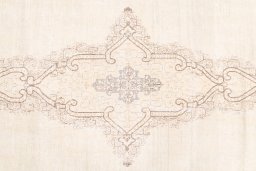 Full view of 1950s Vintage rug from Iran / Persia, 355 × 273 cm in Cream tones