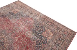 Surface texture of 1980s Vintage rug with natural Wool and intricate pattern