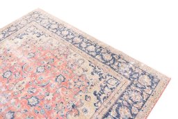 Surface texture of 1950s Vintage rug with natural Wool and intricate pattern