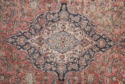 Corner detail of 1980s Vintage rug showing border pattern and Wool pile