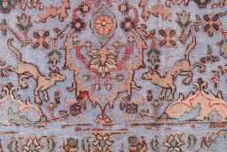 Corner detail of 1950s Vintage rug showing border pattern and Wool pile