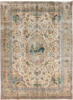 Full view of 1980s Vintage rug from Iran / Persia, 395 × 290 cm in Cream tones