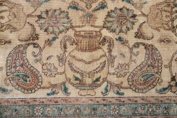 Close-up detail of 1980s Vintage rug from Iran / Persia showing Wool weave