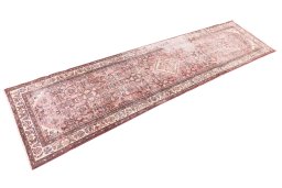 Corner detail of 1950s Vintage rug showing border pattern and Wool pile