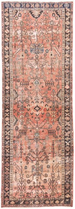 Full view of 1950s Vintage rug from Iran / Persia, 275 × 95 cm in Multi Color tones