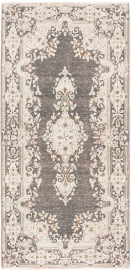 Full view of 1955s Vintage rug from Iran / Persia, 148 × 70 cm in Brown tones