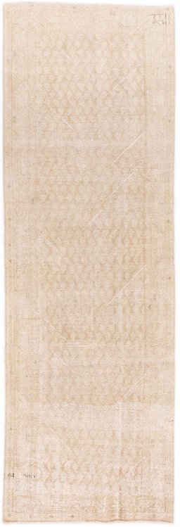 Full view of 1972s Vintage rug from Iran / Persia, 310 × 102 cm in Cream tones