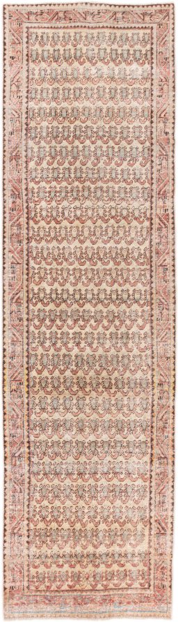 Full view of 1976s Vintage rug from Iran / Persia, 370 × 103 cm in Cream tones