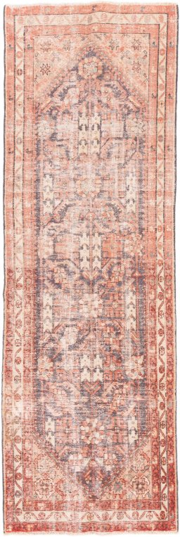 Full view of 1970s Vintage rug from Iran / Persia, 303 × 100 cm in Blue tones