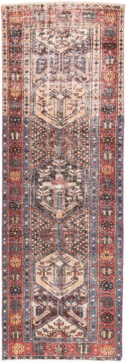 Full view of 1970s Vintage rug from Iran / Persia, 295 × 97 cm in Blue tones
