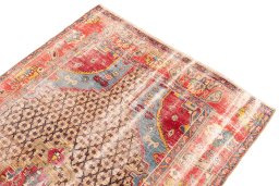 Surface texture of 1971s Vintage rug with natural Wool and intricate pattern