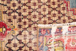 Close-up detail of 1971s Vintage rug from Iran / Persia showing Wool weave