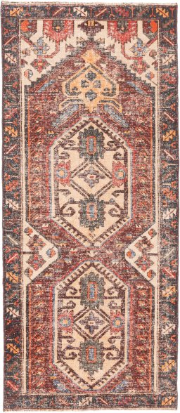 Full view of 1972s Vintage rug from Iran / Persia, 245 × 105 cm in Red tones
