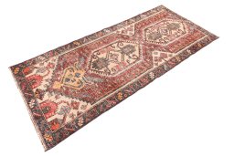 Close-up detail of 1972s Vintage rug from Iran / Persia showing Wool weave