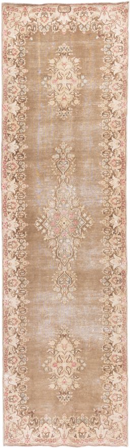 Full view of 1995s Vintage rug from Iran / Persia, 320 × 85 cm in Brown tones