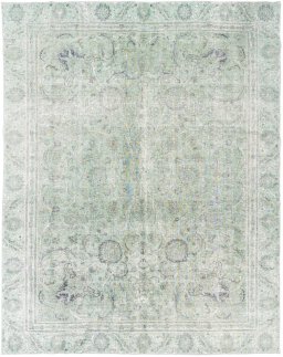Full view of 1955s Vintage rug from Iran / Persia, 400 × 310 cm in Green tones