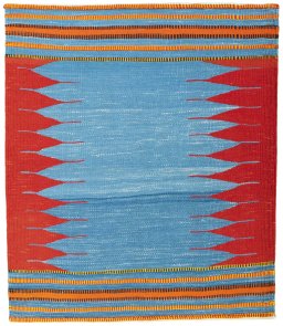 Full view of New Kilim Sofre rug from Turkey, 107 × 92 cm in Multi Color tones