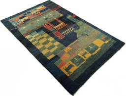 Close-up detail of 2000s Persian Gabbeh rug from Pakistan showing Wool weave