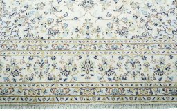 Full view of New Kashan rug from Iran / Persia, 356 × 246 cm in Beige tones