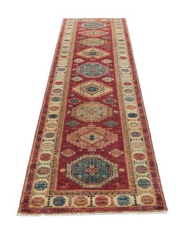 Surface texture of New Kazak rug with natural Wool and intricate pattern